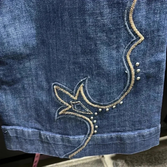 Rock&Roll Midrise denim trouser embroidered/studded, flare bell bottom jeans - Picture 7 of 11